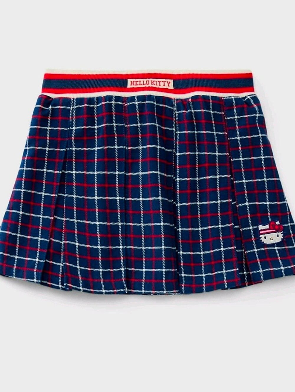 New Sanrio Hello Kitty Girls 100% Cotton Plaid Pleated Skort